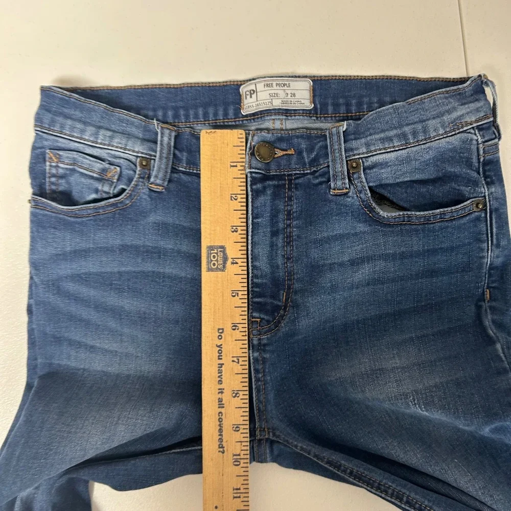 Free People Skinny Jeans Womens 28 Blue Distressed Frayed Fringe Hem
